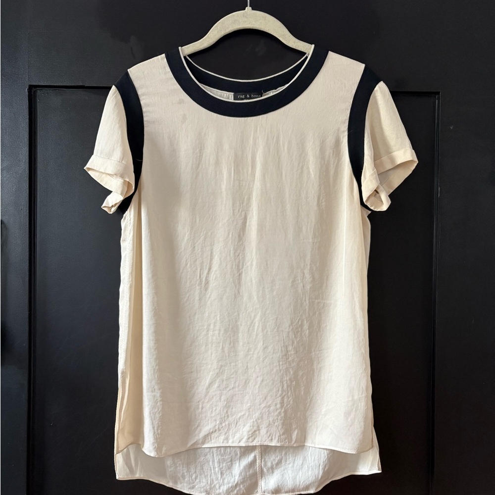 Rag & Bone Cream and Black Fitted Short Sleeve Tee